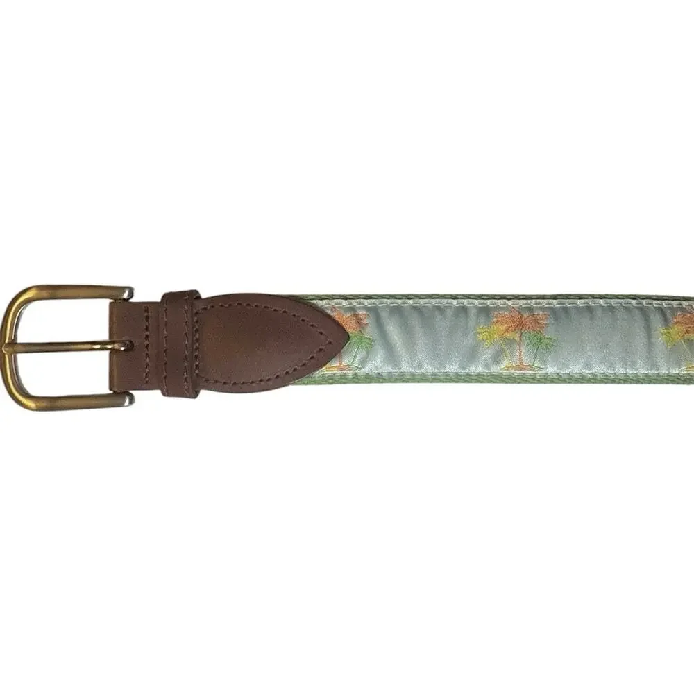 TheBelted Cow Co. Maine Palm Tree Ribbon Belt Leather Brass Buckle 36/40
